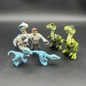 Fisher Price Imaginext Jurassic Park World Dinosaurs Trainer Owen 5 Raptors LOT